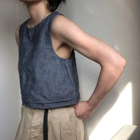 Apiece Apart 100% Cotton Blue Chambray Denim Sleeveless Top - Picture 2 of 12